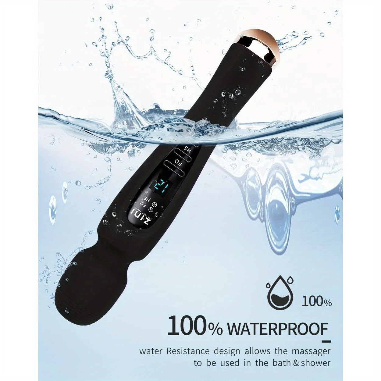 Rechargeable Personal Massager, 12 Patterns Massager, Personal Massager for Women, Quiet & Waterproof Massager for Women, Digital Display Wand Massager for Neck, Back Pain Relief - Black luvshop24
