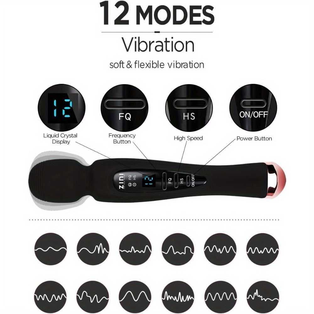 Rechargeable Personal Massager, 12 Patterns Massager, Personal Massager for Women, Quiet & Massager for Women, Digital Display Wand Massager for Neck, Back Pain Relief - Black, Dildo luvshop24