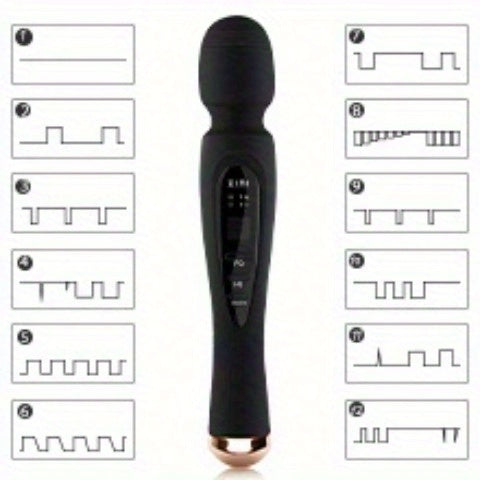 Rechargeable Personal Massager, 12 Patterns Massager, Personal Massager for Women, Quiet & Massager for Women, Digital Display Wand Massager for Neck, Back Pain Relief - Black, Dildo luvshop24