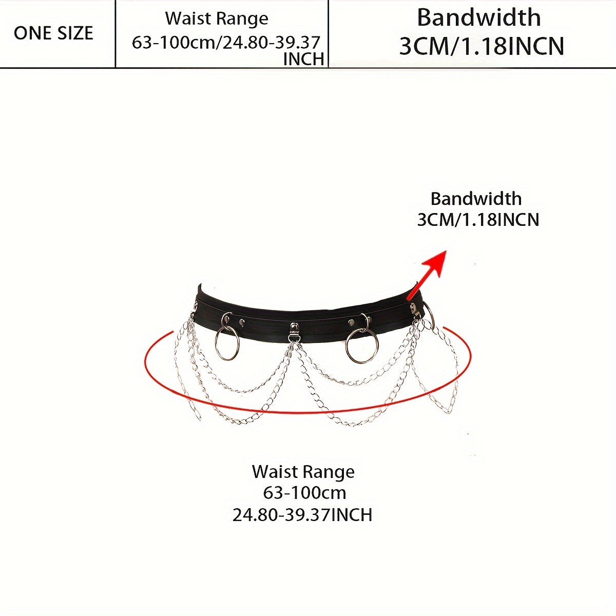 1pc Black PU Leather Chain Ring Decor Gothic Restraints Waist Belt, Punk Adjustable Nightclub Accessories Belt, Sexy Lingerie & Erotic Accessories luvshop24
