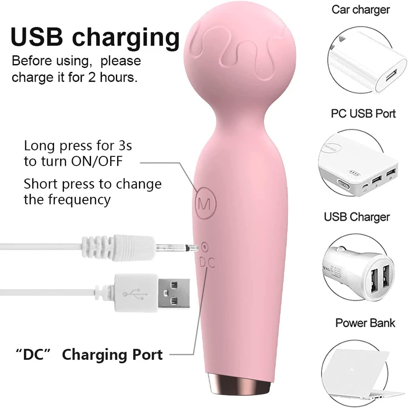 1pc Rechargeable Cordless Silicone Wand Massager - 10 Powerful Deep Tissue Modes for Whole Body Relaxation - Portable, Mini Handheld, Lithium Battery Powered, Family-Friendly for Neck, Back, Shoulders, Legs, and Feet Massage luvshop24
