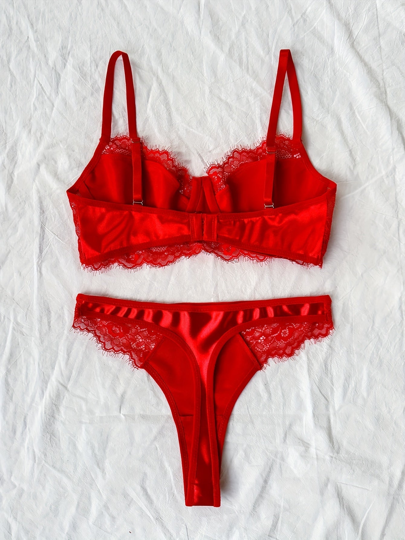 Erotic Contrast Eyelash Lace Bra & Panties, Hot Underwire Bra & Thongs Lingerie Set, Women's Lingerie & Underwear luvshop24
