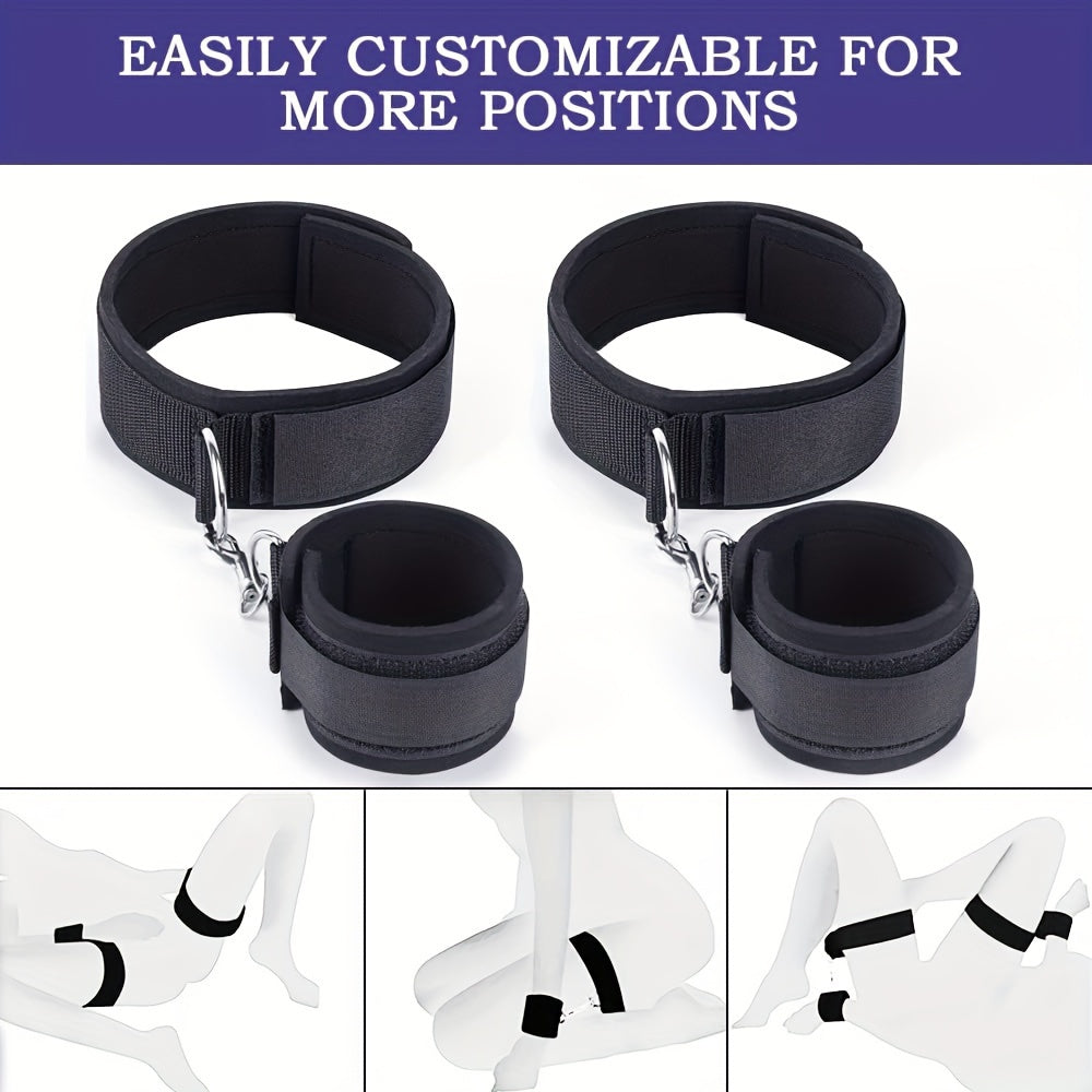 2pcs BDSM Adjustable Handcuffs and Thigh Bondage Straps, Soft Padding, Sturdy Metal Buckle, Detachable Loop Fastening, Comfortable Restraint Set for Couples luvshop24