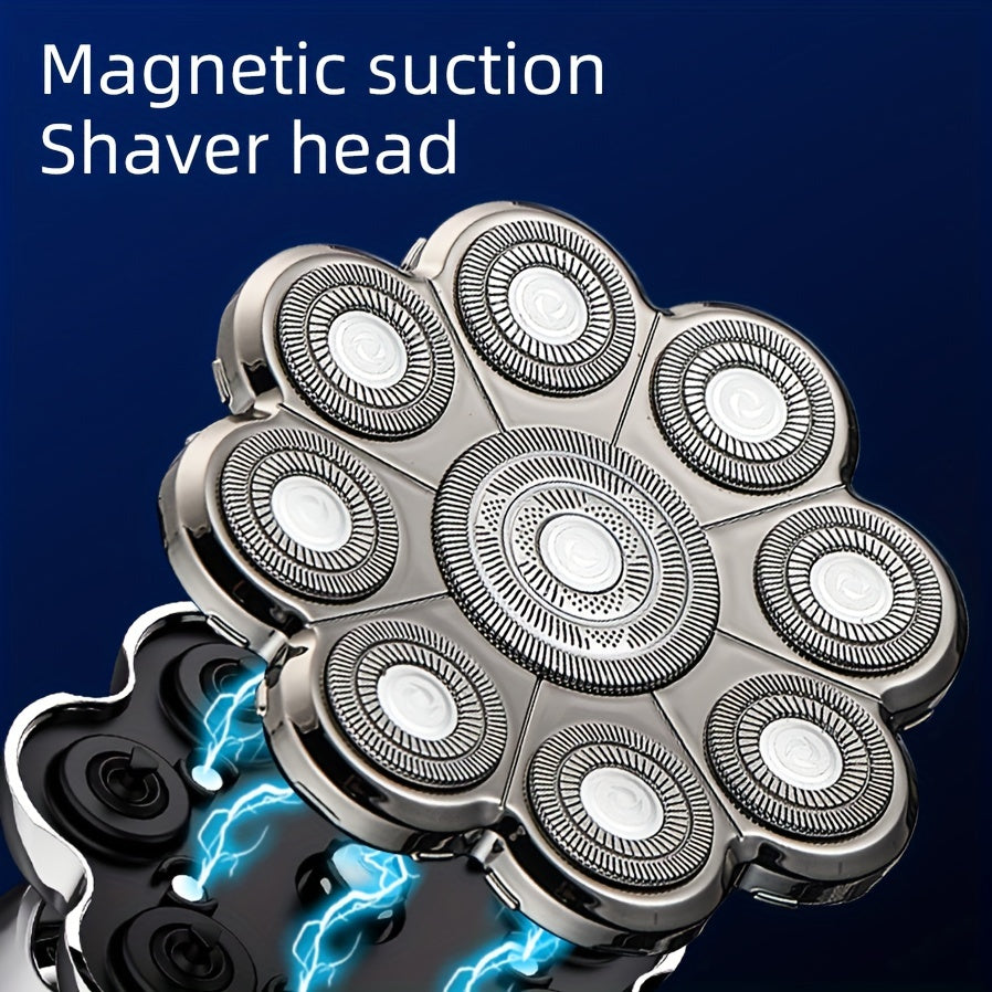 5-in-1 Electric Razor For Men: Detachable Head Shavers With LCD Display, Waterproof Bald Shaver, Magnetic Suction, Hair Clippers, Nose Trimmer, Brush, & Massager! luvshop24