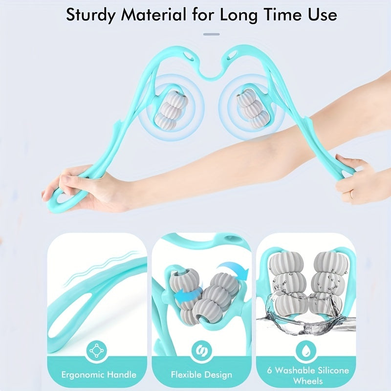 1pc Handheld Neck Massager with 6 Trigger Point Rollers for Deep Tissue Massage - Shiatsu Shoulder Massage Tool for Arm, Legs, Back, Neck and Shoulder Relaxation luvshop24