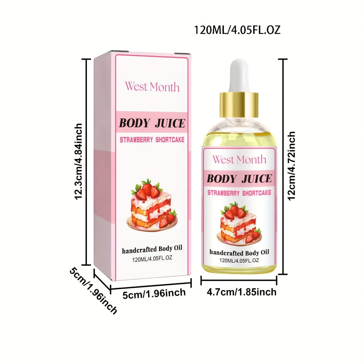 120ml/4.05 Fl.Oz, Body Juice Strawberry Shortcake Scented Massage Oil, With Strawberry Extract, Jojoba, Coconut, Avocado & Olive Oils, Hydrating Body Oil luvshop24