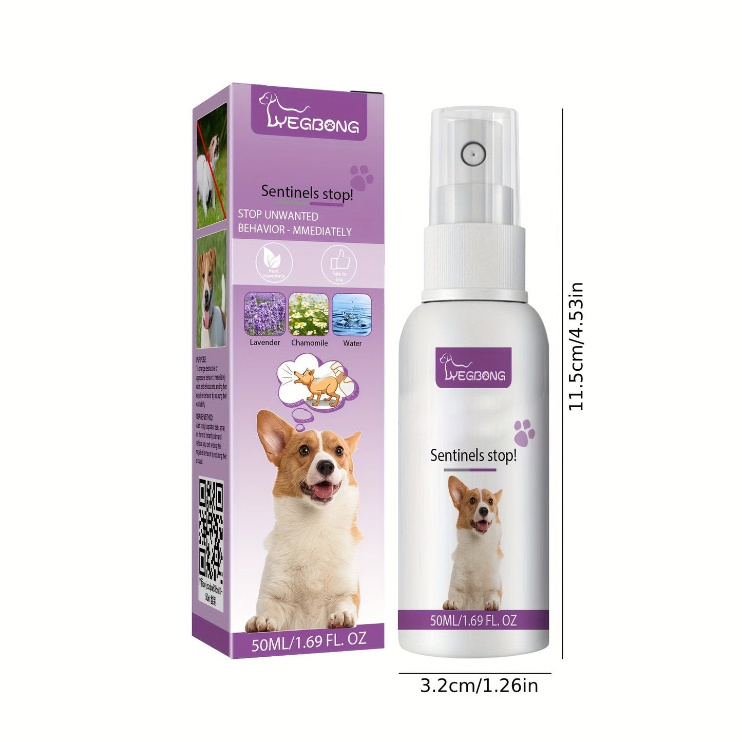 1x Pet Calming Spray 1.69oz - Noise Reduction with Chamomile & Lavender, Soothing Essential Oils for Dogs, Plastic Bottle, Uncharged, Water-Based Formula for Anxiety Relief & Focus Enhancement, Without Battery luvshop24
