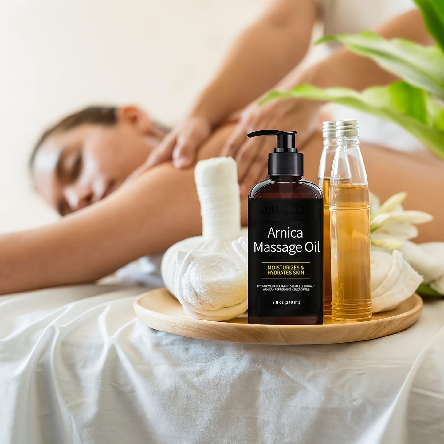 8.12oz/ 8 fl.ozArnica Massage Oil with Hydrolyzed Collagen, Peppermint & Eucalyptus Oils, for All Skin Types luvshop24