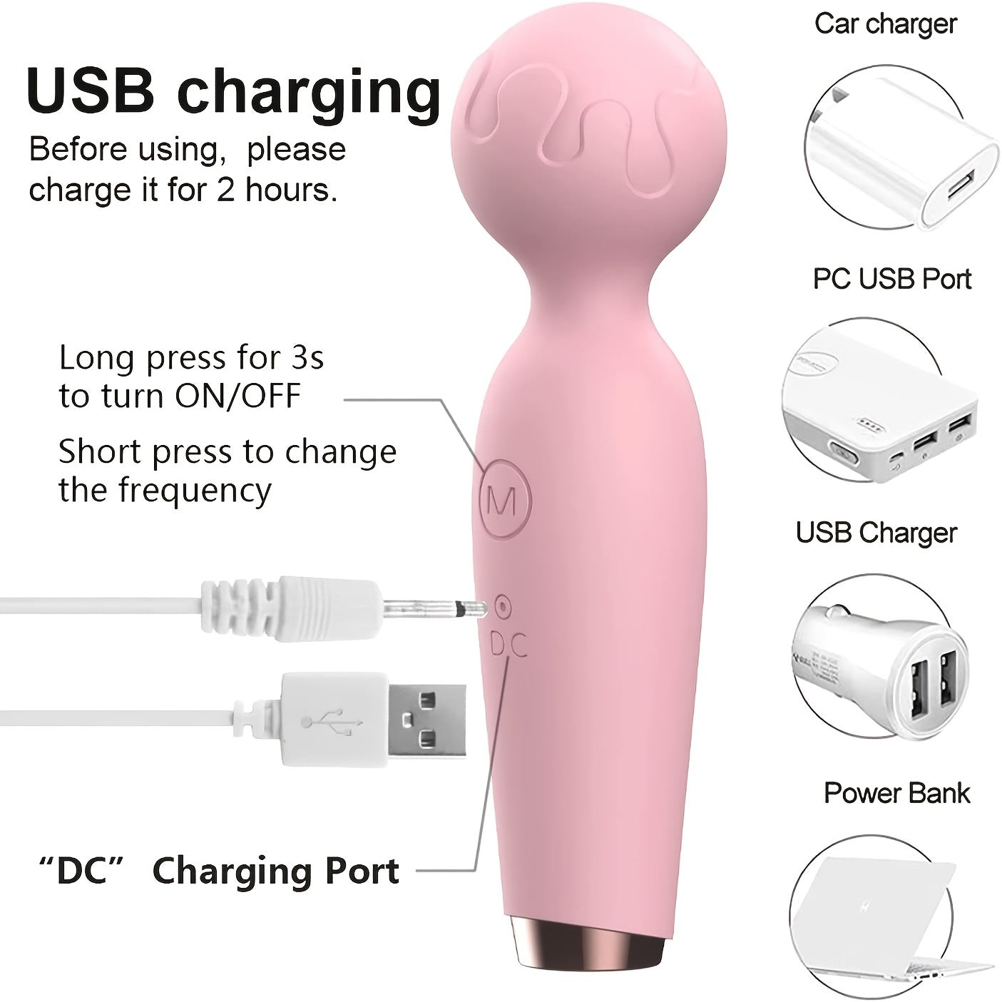 1pc Rechargeable Cordless Silicone Wand Massager - 10 Powerful Deep Tissue Modes for Whole Body Relaxation - Portable, Mini Handheld, Lithium Battery Powered, Family-Friendly for Neck, Back, Shoulders, Legs, and Feet Massage luvshop24