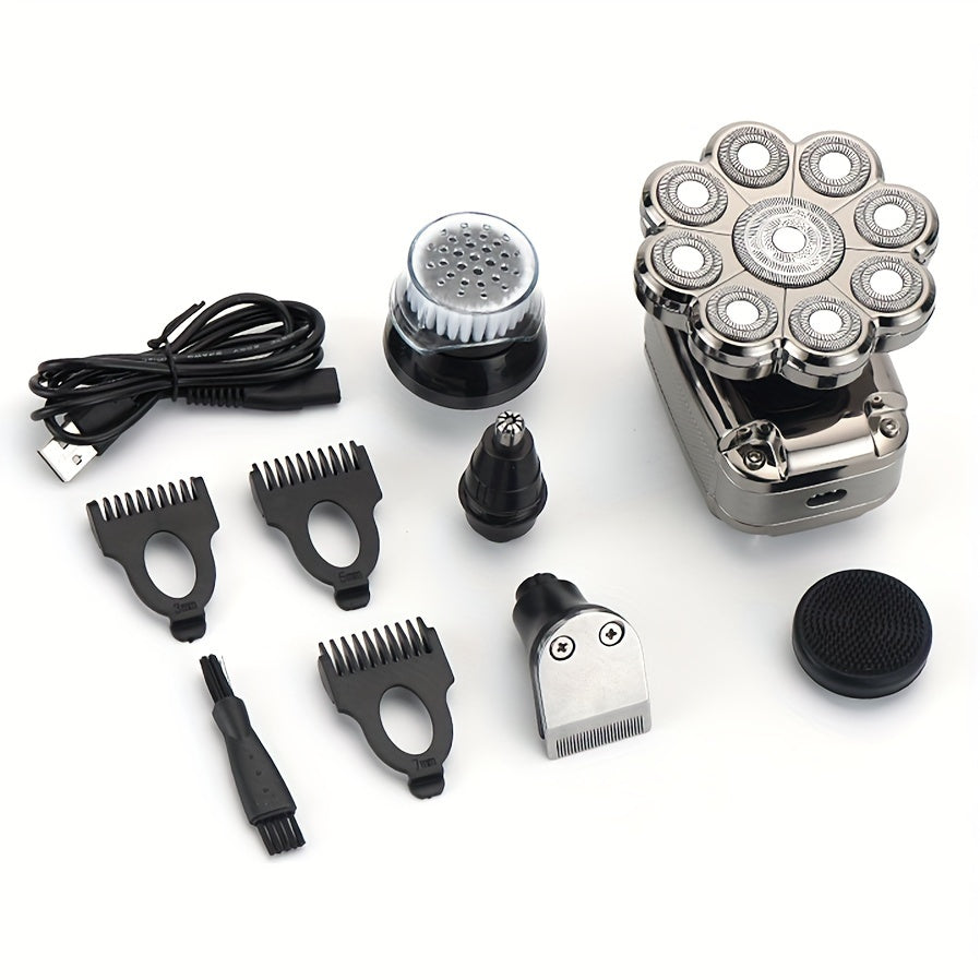 5-in-1 Electric Razor For Men: Detachable Head Shavers With LCD Display, Waterproof Bald Shaver, Magnetic Suction, Hair Clippers, Nose Trimmer, Brush, & Massager! luvshop24