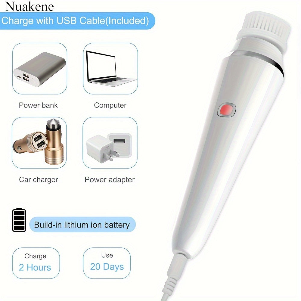 Nuakene 4-in-1 Rechargeable Electric Facial Cleansing Brush - Soft Bristle Brush, Silicone Facial Cleaner, Facial Massager, Rotating Base, Gentle Exfoliator, Deep Cleaning, Holiday Gift for Women luvshop24