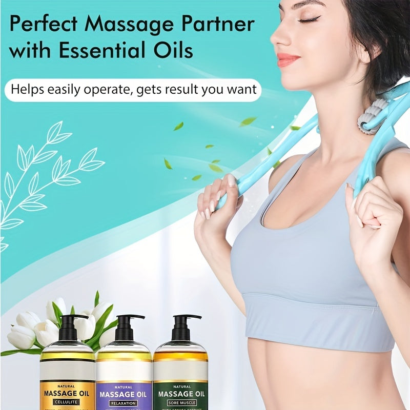 1pc Handheld Neck Massager with 6 Trigger Point Rollers for Deep Tissue Massage - Shiatsu Shoulder Massage Tool for Arm, Legs, Back, Neck and Shoulder Relaxation luvshop24