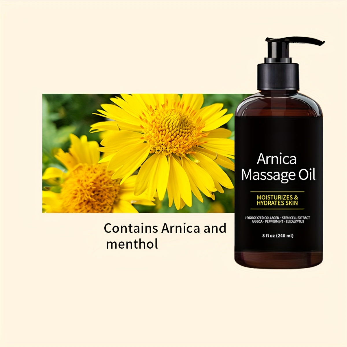 8.12oz/ 8 fl.ozArnica Massage Oil with Hydrolyzed Collagen, Peppermint & Eucalyptus Oils, for All Skin Types luvshop24