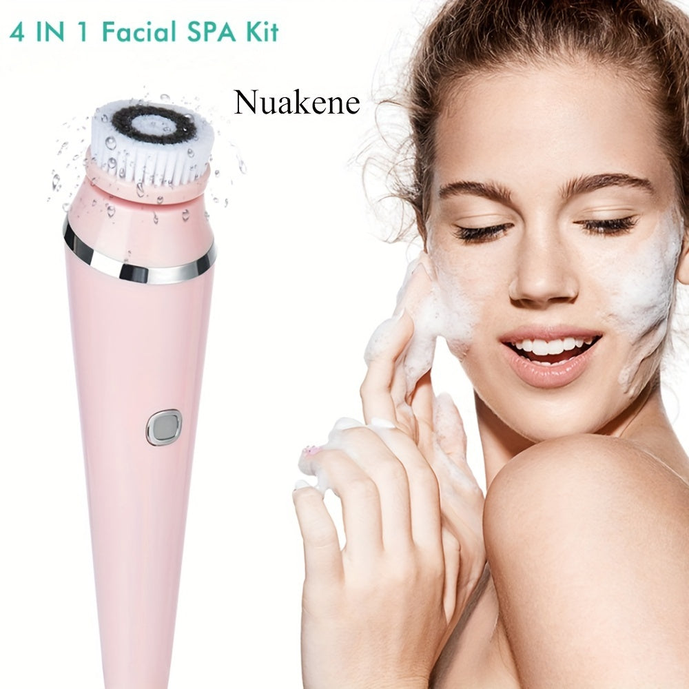 Nuakene 4-in-1 Rechargeable Electric Facial Cleansing Brush - Soft Bristle Brush, Silicone Facial Cleaner, Facial Massager, Rotating Base, Gentle Exfoliator, Deep Cleaning, Holiday Gift for Women luvshop24