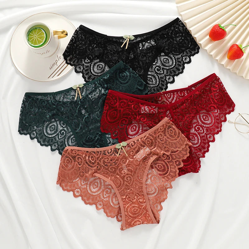 Lace Women's Panties Sexy Low-Waist Briefs Transparent Underwear Female Hollow Out G String Solid Comfortable Underpant Lingerie luvshop24