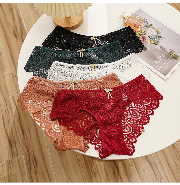 Lace Women's Panties Sexy Low-Waist Briefs Transparent Underwear Female Hollow Out G String Solid Comfortable Underpant Lingerie luvshop24