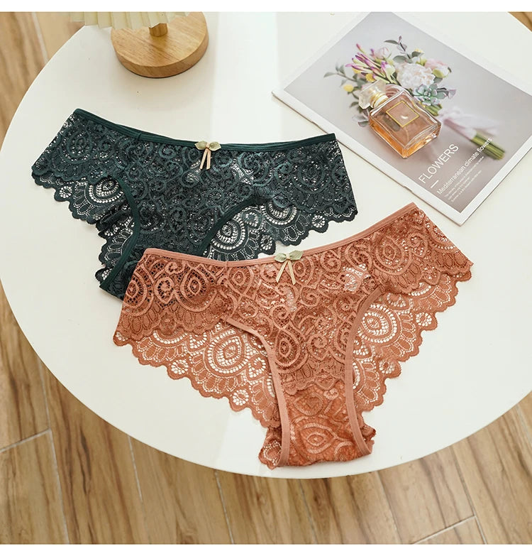 Lace Women's Panties Sexy Low-Waist Briefs Transparent Underwear Female Hollow Out G String Solid Comfortable Underpant Lingerie luvshop24