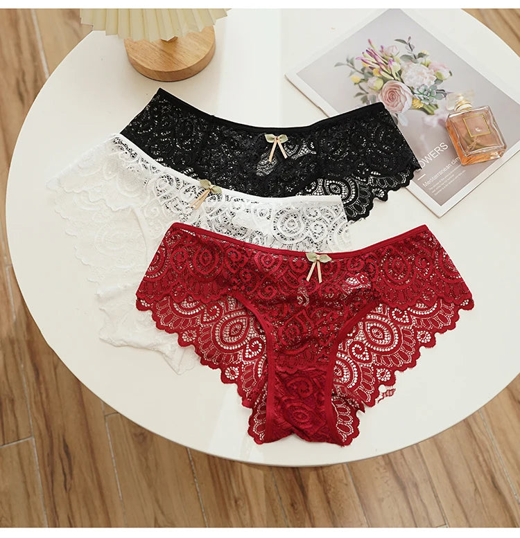 Lace Women's Panties Sexy Low-Waist Briefs Transparent Underwear Female Hollow Out G String Solid Comfortable Underpant Lingerie luvshop24