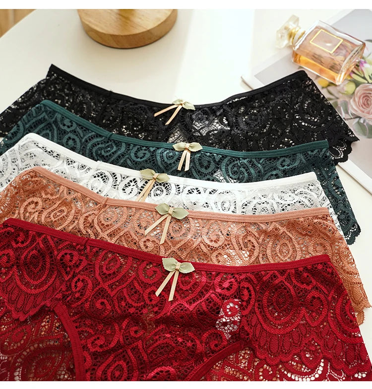 Lace Women's Panties Sexy Low-Waist Briefs Transparent Underwear Female Hollow Out G String Solid Comfortable Underpant Lingerie luvshop24