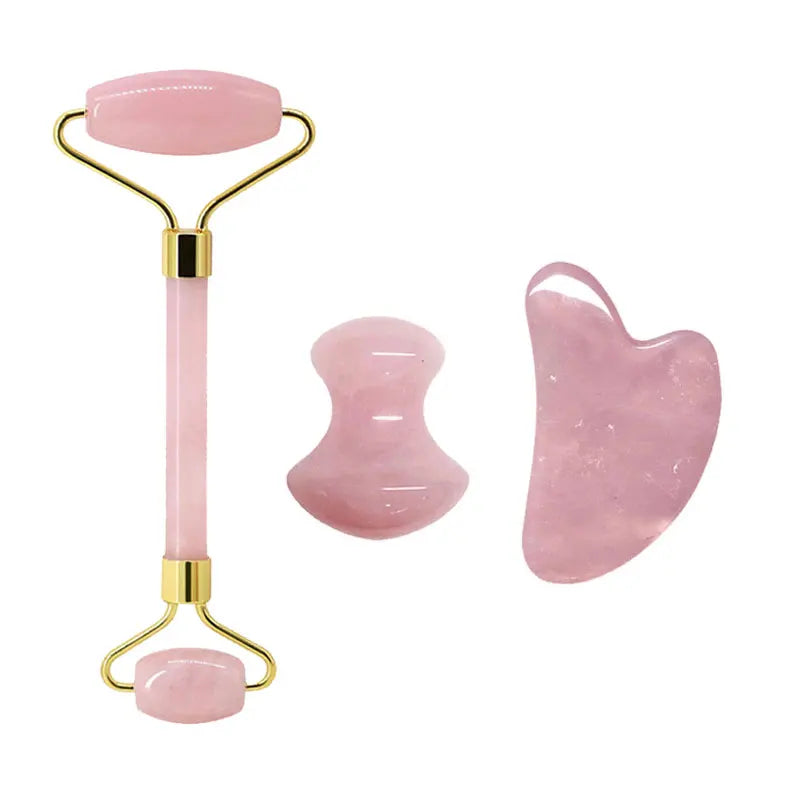 Rose Quartz Face Jade Roller Massagers Guasha Set Gua Sha Tools Natural Stone Gouache Scraper For Facial Massage Beauty Tool luvshop24