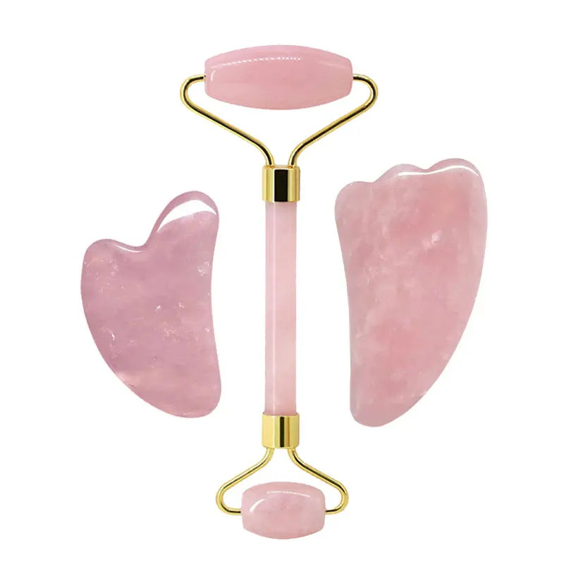 Rose Quartz Face Jade Roller Massagers Guasha Set Gua Sha Tools Natural Stone Gouache Scraper For Facial Massage Beauty Tool luvshop24