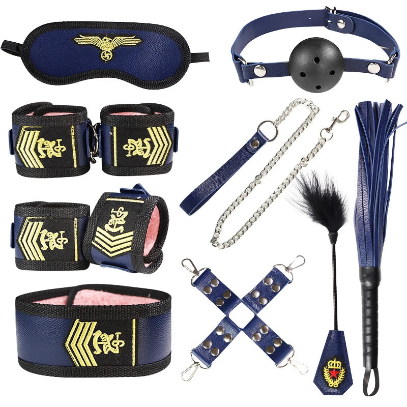 2022 New 9 Piece Sexuels Bondage Leather Restraint Set Erotic Nurse Role Flirting Suits Bdsm Adult Cos Games luvshop24