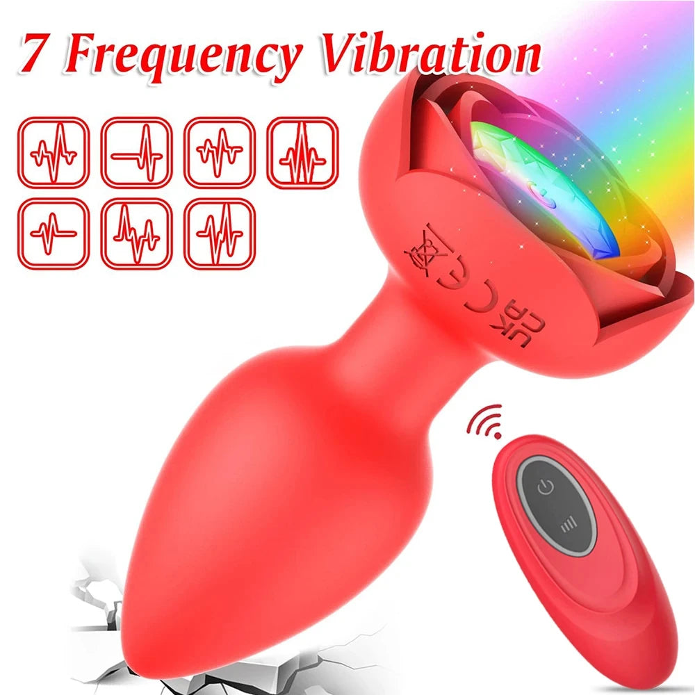 Hot Sale Rose Anal Plug Wireless Remote Control Erotic Masturbation Vibrator Silicone Anal Plug Massager for Women luvshop24