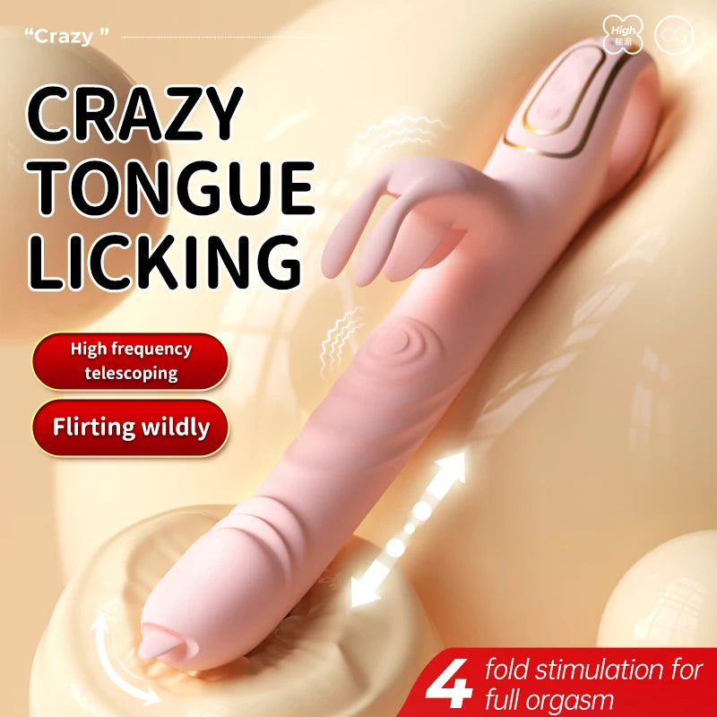 3 in 1 Tongue Licking Vibrating Rabbit Vibrator Dildo Clitoris Licking Vibrator Thrusting Adult Toy for Women luvshop24
