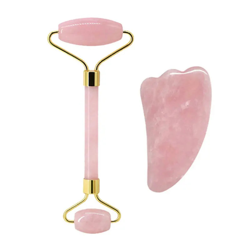 Rose Quartz Face Jade Roller Massagers Guasha Set Gua Sha Tools Natural Stone Gouache Scraper For Facial Massage Beauty Tool luvshop24