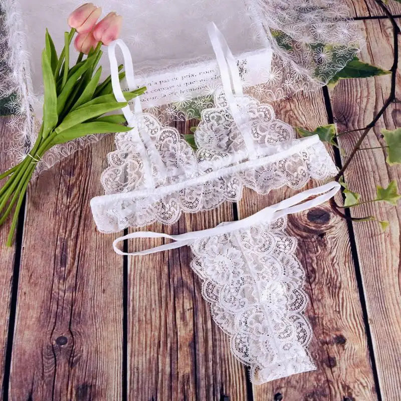Lace Sexy Lingerie Set Hot Women Sleepwear V Neck Sleeveless Bralette And Pantie Intimate Lingerie Homewear Female Pyjamas luvshop24