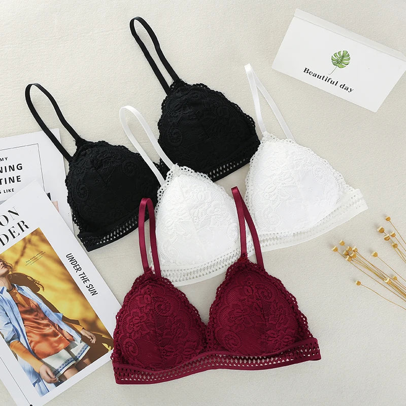 Lace Underwear Female Thin Section Bra Solid Color Embroidery Hollow Tube Top Black/RedWhite 3 Colors luvshop24