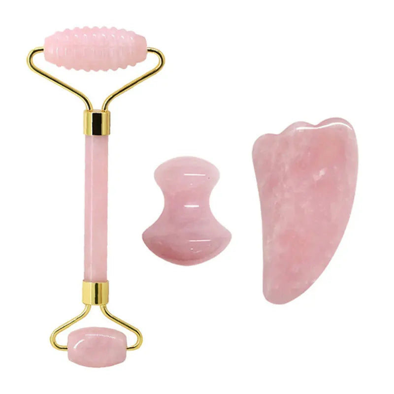 Rose Quartz Face Jade Roller Massagers Guasha Set Gua Sha Tools Natural Stone Gouache Scraper For Facial Massage Beauty Tool luvshop24