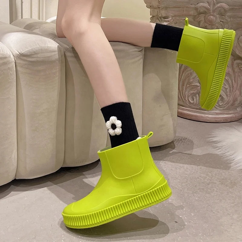 Adult Women Girs PVC Waterproof Fashion Garden Rain Boots Daily Commuting Rain Shoes luvshop24