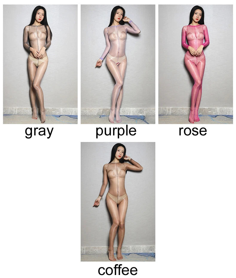 Unisex Oil Glossy Hot Sexy Tights Nylon Bodystocking Dance Clubwear Open Crotch Bodysuit Penis Sheath Men Body Stocking Lingerie luvshop24