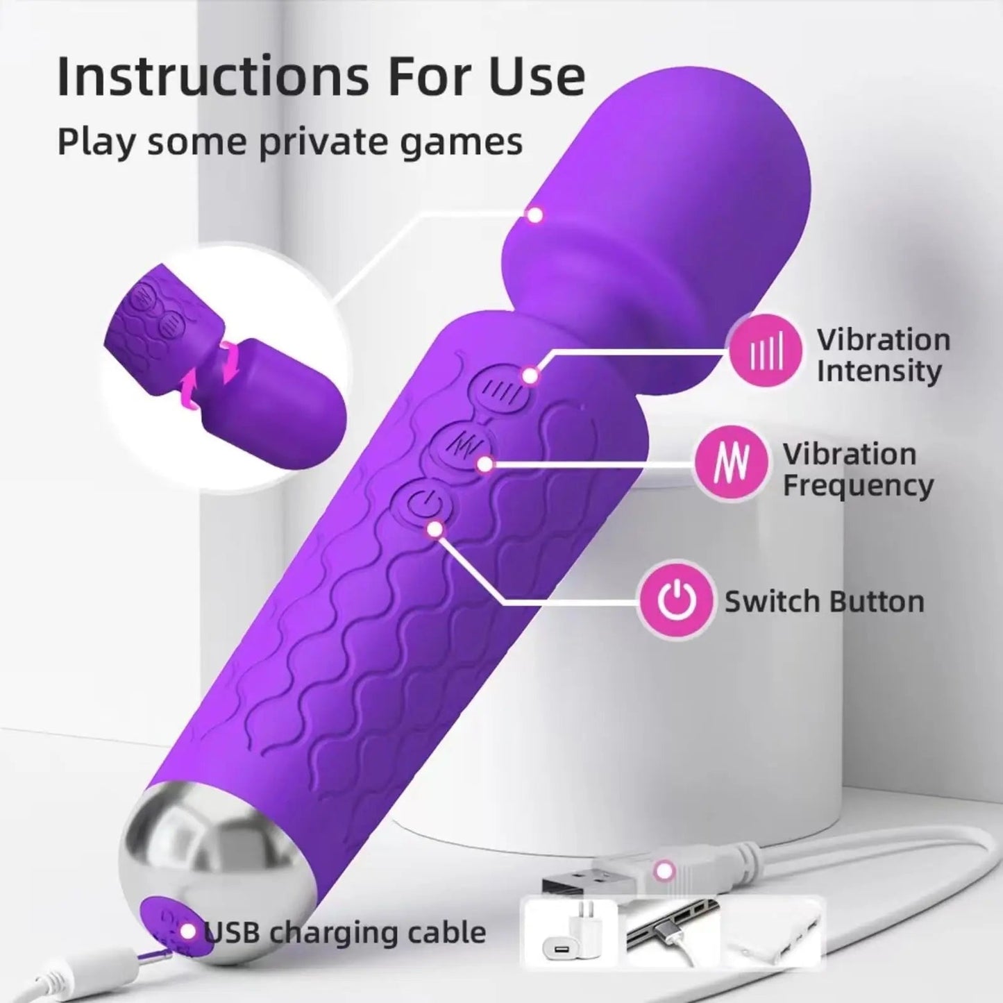 USB Rechargeable Personal Body Wellness Wand Massager Stick Vibrator Powerful G-Spot Mini AV Wand Vibrator for Women Masturbator luvshop24