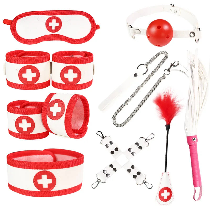 2022 New 9 Piece Sexuels Bondage Leather Restraint Set Erotic Nurse Role Flirting Suits Bdsm Adult Cos Games luvshop24
