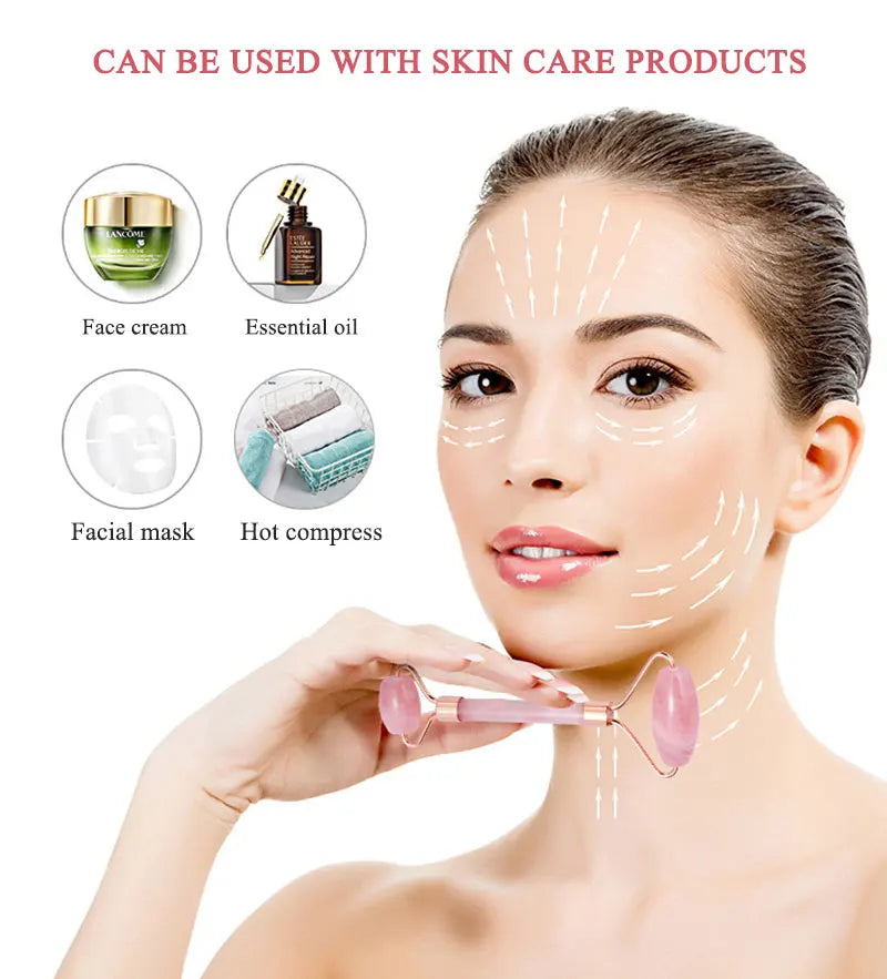 Rose Quartz Face Jade Roller Massagers Guasha Set Gua Sha Tools Natural Stone Gouache Scraper For Facial Massage Beauty Tool luvshop24