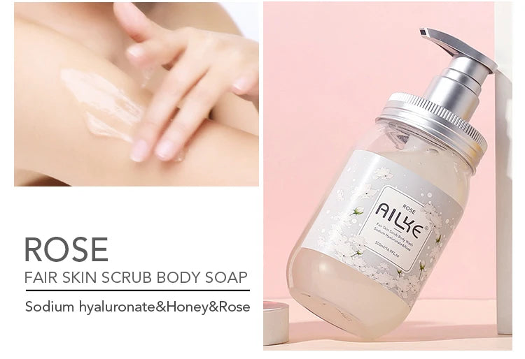 AILKE Shower Gel women Cleaning Whitening Roses Body Wash Perfume lotion Scrub fragrant Moisturizing summer bath foam female luvshop24