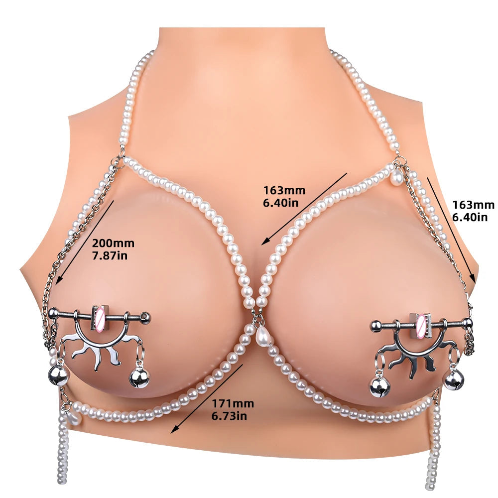 FAAK 1 PU Leather 1 PP Pearl Chain 1Alloy Chain Erotic Game Nipple Clamps for Couple Women BDSM Toys SM Game luvshop24
