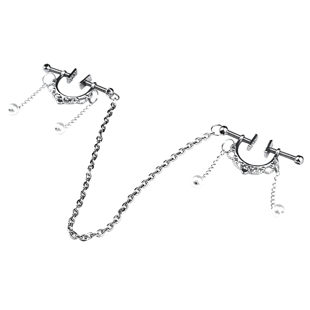 Circle Breast Ring Silver Nipple Clamps with Pearl Chain Erotic Matching Accessories for Women luvshop24
