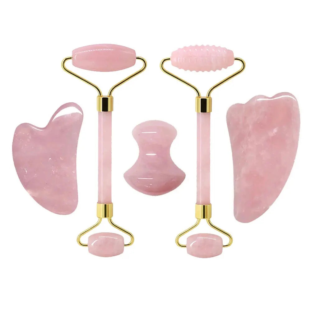 Rose Quartz Face Jade Roller Massagers Guasha Set Gua Sha Tools Natural Stone Gouache Scraper For Facial Massage Beauty Tool luvshop24
