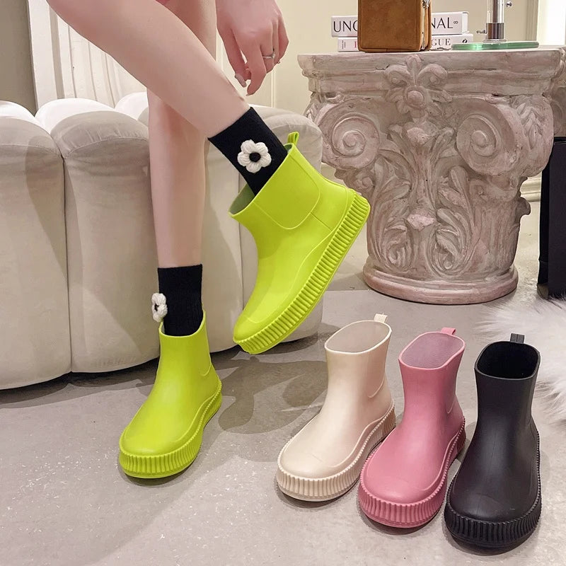 Adult Women Girs PVC Waterproof Fashion Garden Rain Boots Daily Commuting Rain Shoes luvshop24
