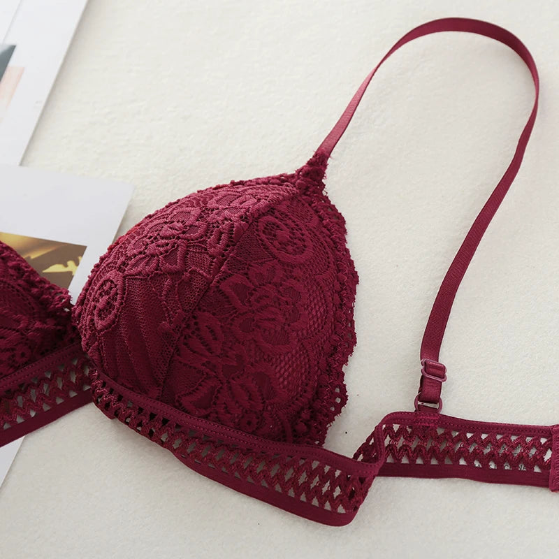 Lace Underwear Female Thin Section Bra Solid Color Embroidery Hollow Tube Top Black/RedWhite 3 Colors luvshop24
