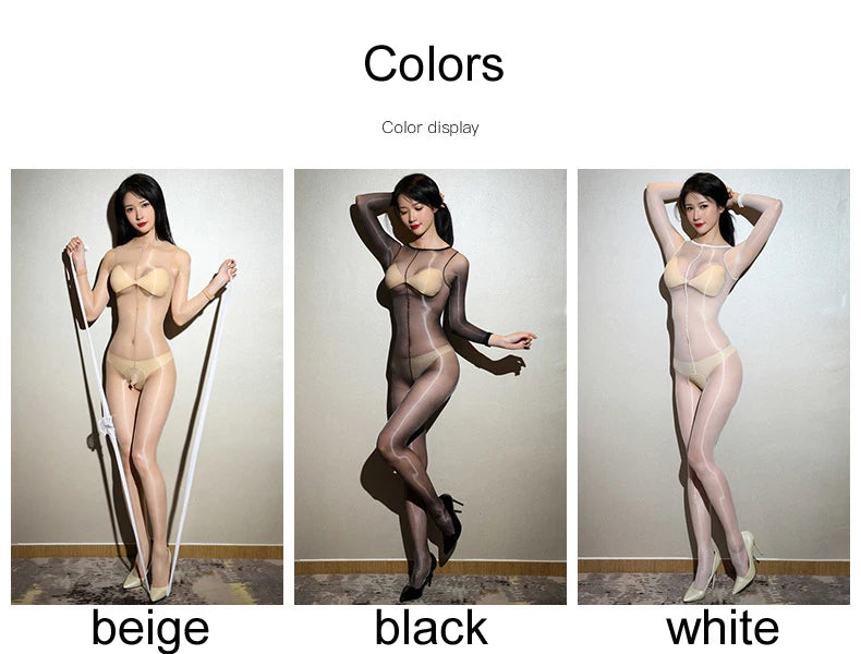 Unisex Oil Glossy Hot Sexy Tights Nylon Bodystocking Dance Clubwear Open Crotch Bodysuit Penis Sheath Men Body Stocking Lingerie luvshop24
