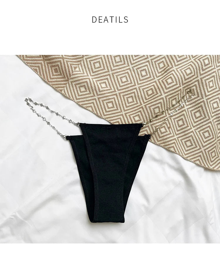 Metal Chain Hot Sexy Women Panties Cotton G String Girls Briefs Letter Thong Erotic Female Underwear Low Waist Intimates luvshop24