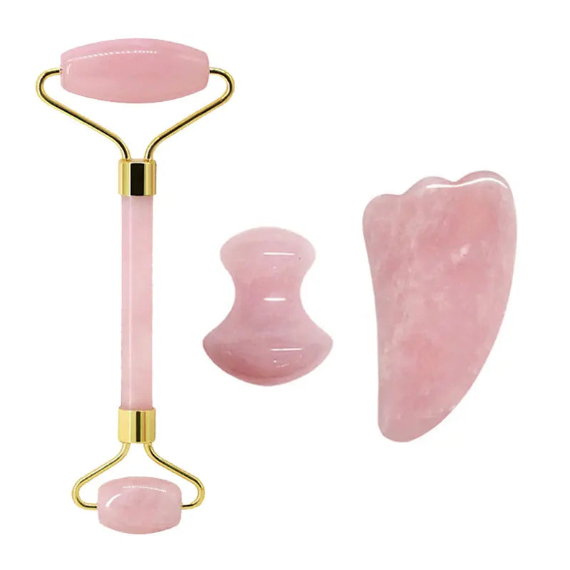 Rose Quartz Face Jade Roller Massagers Guasha Set Gua Sha Tools Natural Stone Gouache Scraper For Facial Massage Beauty Tool luvshop24