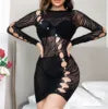 Sexy Sparker Rhinestone Nylon Dresses Girl Fishnet Body Stocking Women Long Sleeve Crystal Hollow Out Bodystockings Lingerie luvshop24