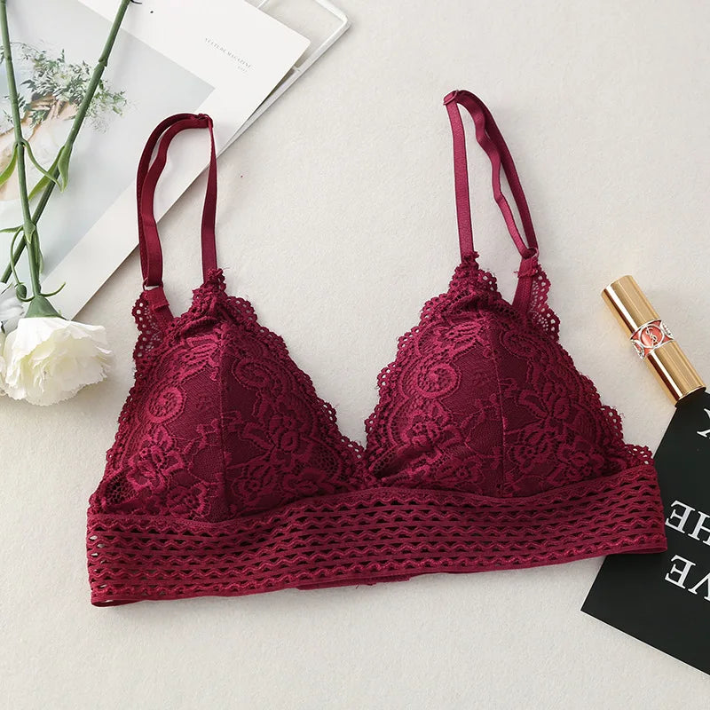 Floral Lace Bralette Girls Non-Wire Push Up Bras For Women Soft Sexy Intimates Brassiere V-neck Lingerie Female Underwear luvshop24