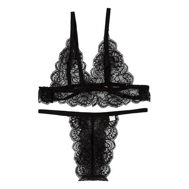 Lace Sexy Lingerie Set Hot Women Sleepwear V Neck Sleeveless Bralette And Pantie Intimate Lingerie Homewear Female Pyjamas luvshop24