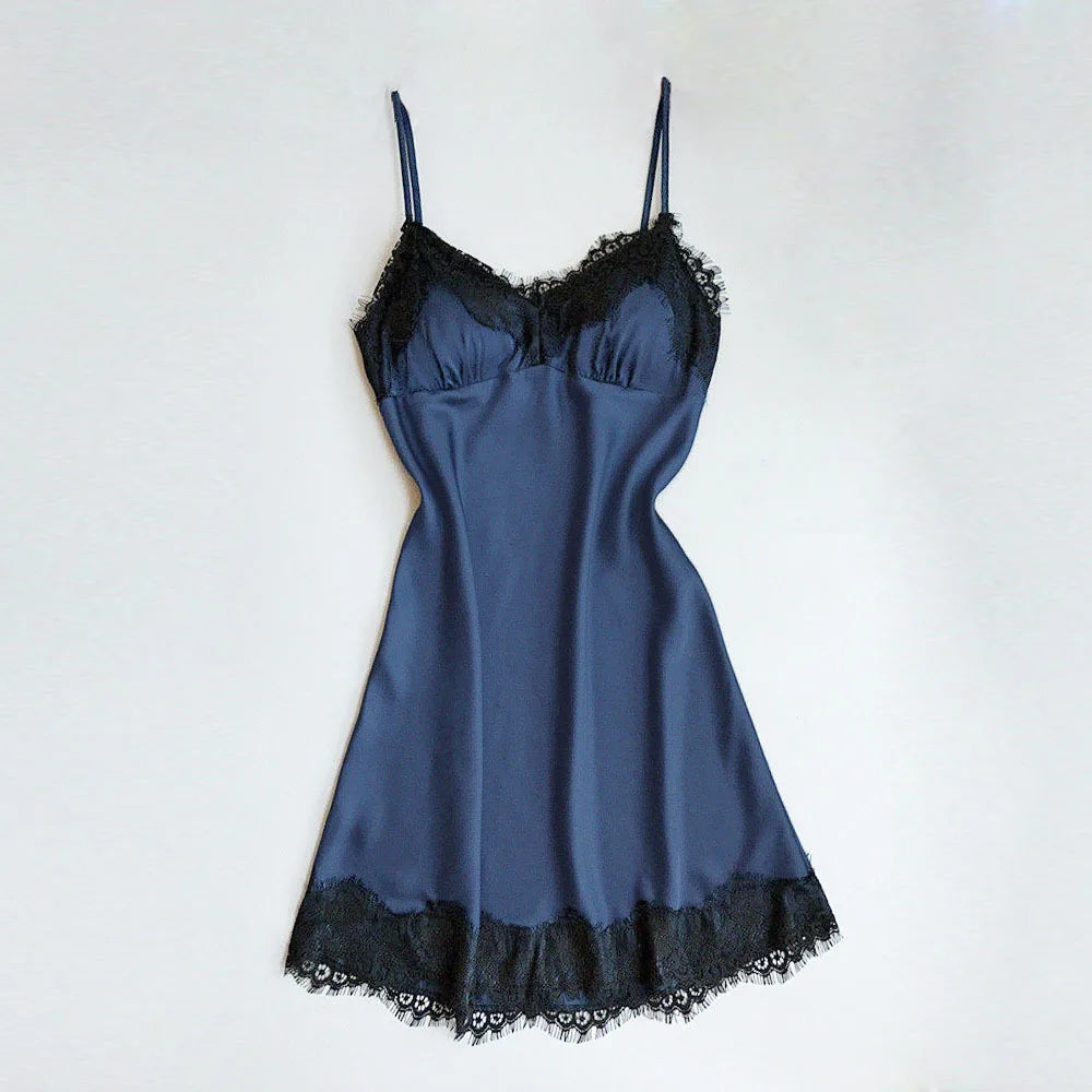 Womens Lace Pajamas Sexy Ice Silk Lotus Leaf Pendulum Sleepwear V-Neck Cami Nightdress Home Nightwear Exotic Lingerie Costumes luvshop24